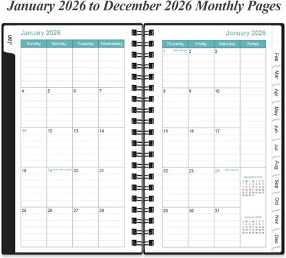 2026 Pocket Planner/Calendar - 2026 Planner from January 2026 - December 2026, Planner 2025 with 12 Tabs, Twin-Wire Binding, Inner Pocket, 3.75" x 6.75, Black
