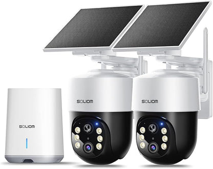 SOLIOM Security Cameras Wireless Outdoor,8MP Ultra HD for Day and Night, No Subscription,Built in Radar,Solar Powered Cameras for Home Security, 360° Pan Tilt Auto Tracking,5G & 2.4G WiFi, 2-Cam Kit