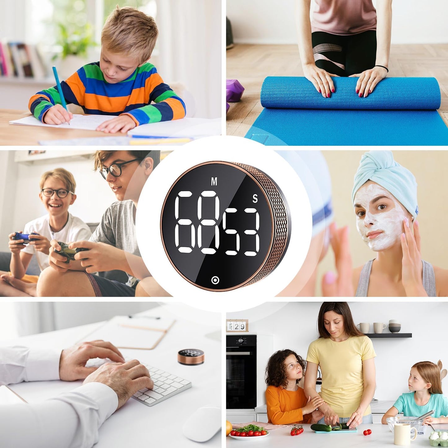 BlueSnail Kitchen Timer with LED Digital Display Smart Efficana for Home Classroom Gym Office, Volume and Brightness Adjustable Productivity Timer (Rose Gold)