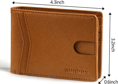 RUNBOX Wallet for Men Slim Rfid Leather 2 ID Window With Gift Box