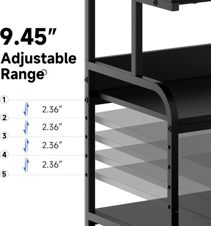 Warmiehomy Printer Stand, 19.68×15.75×27.55 Printer Table with Adjustable Storage Shelf, 3 Tier Rolling Cart with Wheels, Space Saving Desk for Home Office, Mini Fridge & Heat Press Stand, Black