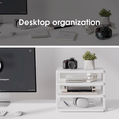 Fenge Desk Shelf Organizer, 4 Tier Desktop Shelf, Wood and Metal Office Shelves, Corner File Organizer for Office Supplies, Top of Desk Organizers and Accessories