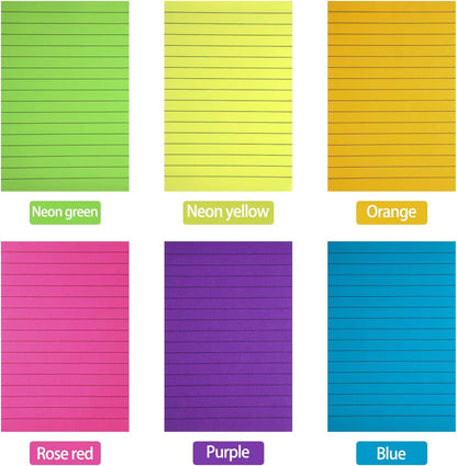 Outus 36 Pack Lined Sticky Notes 4 x 6 Inch Colorful Note Pads Back to School Lines Bright Ruled Self Sticky Pads Memos for Teacher School Classroom Office Supplies, 6 Colors (Fresh Color)