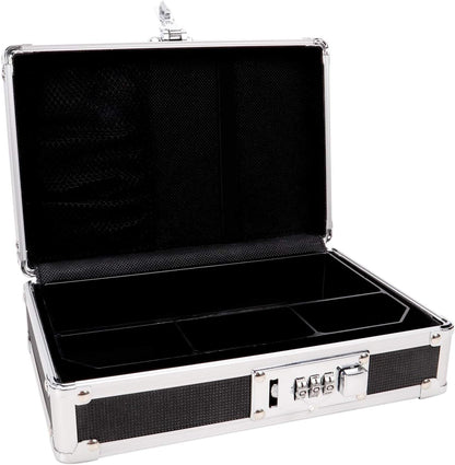Vaultz Locking Mini Cash Box with Bill and Coin Tray, 8.5 x 2.75 x 5.5 Inches, Black (VZ00304)