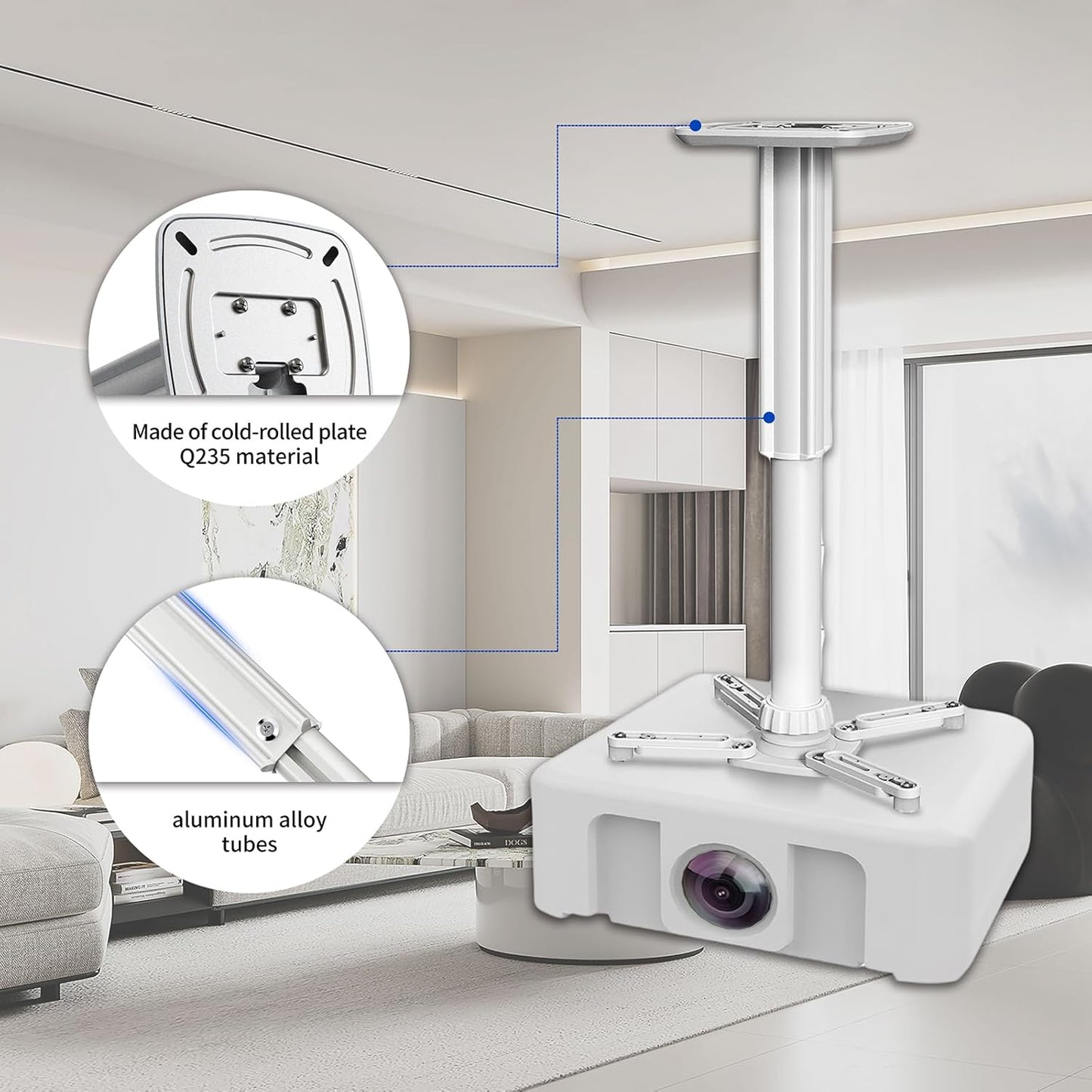 Jomard Universal Projector Ceiling Mount, Adjustable Height Extendable Arms, Wall Or Ceiling Projector Mount for Home and Office