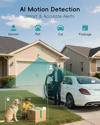 ZUMIMALL 2K Solar Security Cameras Wireless Outdoor | 360° Cameras for Home Security | 2.4G WiFi, AI Detection, Color Night Vision, 2-Way Talk, SD/Cloud Storage, 2 Methods Installation, Support Alexa