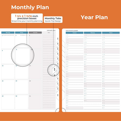 Weekly Monthly 2026 Planner (Jan.26-Dec.26),11.5"x8.5",12 Months Agenda Plan with Month Tabs & Pocket,Expenses/Note Pages, Appointment Book Calendar with Hardcover Vegan Leather Cover,Orange