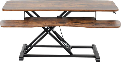 VIVO 42 inch Desk Converter, K Series, Height Adjustable Sit to Stand Riser, Dual Monitor and Laptop Workstation with Wide Keyboard Tray, Rustic Vintage Brown Top, Black Frame, DESK-V042KN