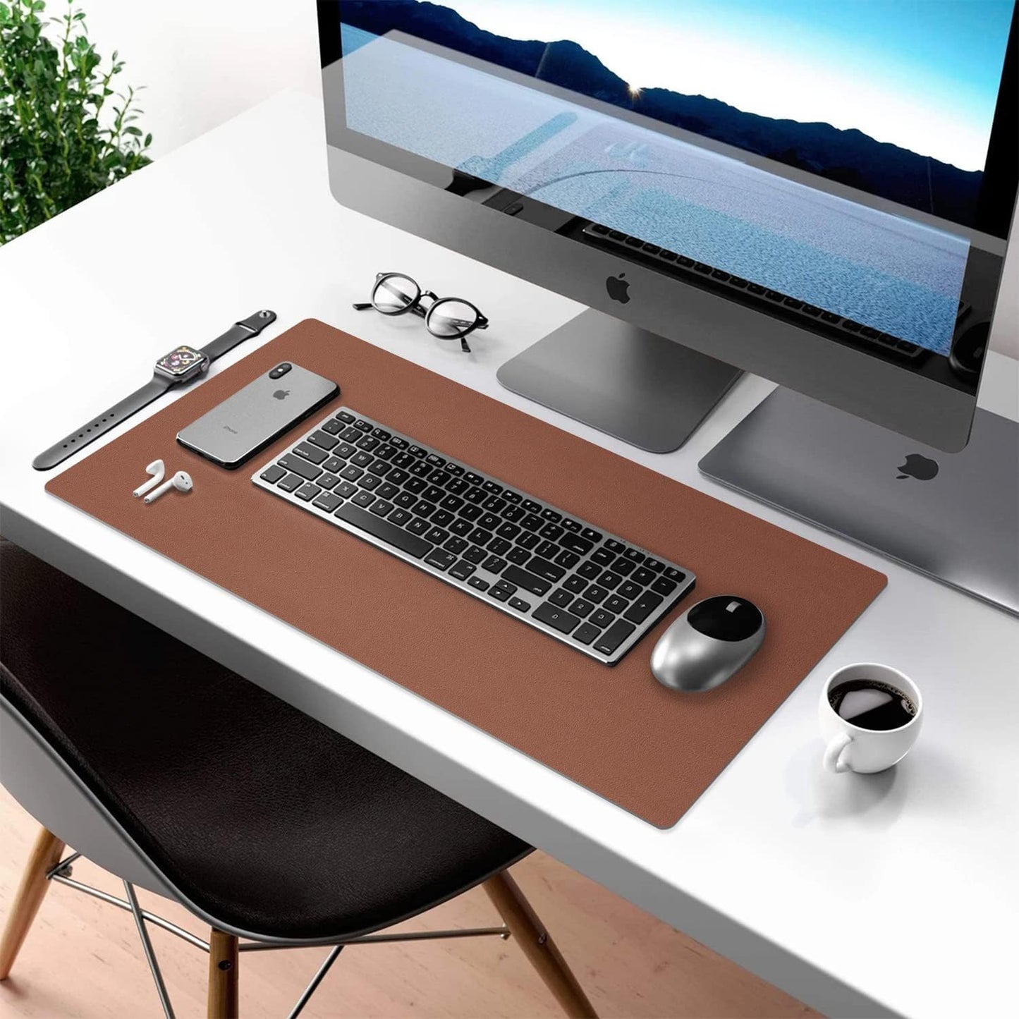Desk Mat Large Protector Pad - Multifunctional Dual-Sided Office Desk Pad,Smooth Surface Soft Mouse Pad, Waterproof Desk Mat for Desktop, Pu Leather Desk Cover for Office/Home(Brown, 31.5" x 15.7")