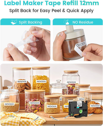 Airmall 12mm .47 Laminated White Tz Tape Compatible with Brother Label Maker Tape Refill TZe-231 TZe231 Replace for Brother P Touch D210 D200 D400 1280 1290 1880, Black on White 1/2 Inch, 5-Pack