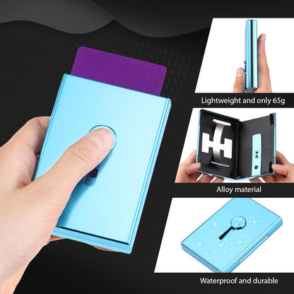 Zonon Large Thumb Drive Business Card Holder Fit 28 Name Credit Aluminum Alloy Slide out Name Card Case Portable Business Holder Wallet Pocket for Men Women (Sapphire Blue)