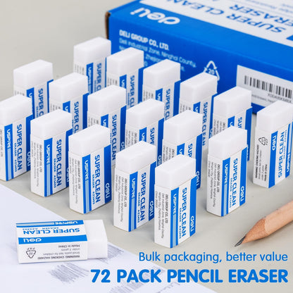 Deli Pencil Erasers, Pencil Eraser, 72 Pack, White Erasers, Erasers for Drawing, Kids, Artist, White, Large