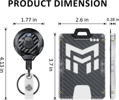 MNGARISTA Retractable Badge Holder, Heavy Duty Badge Reel Keychain with Belt Clip, 3K Carbon Fiber ID Card Holder Lanyard with 32.28" Retractable Key Chain, Black
