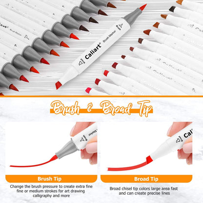 Caliart Alcohol Brush Markers, 121 Colors Dual Tip Artist Brush & Chisel Tip Sketch Art Markers, Aesthetic Cute Preppy Stuff School Supplies, Pens for Lettering Cards Drawing Mothers Day Gift for Mom
