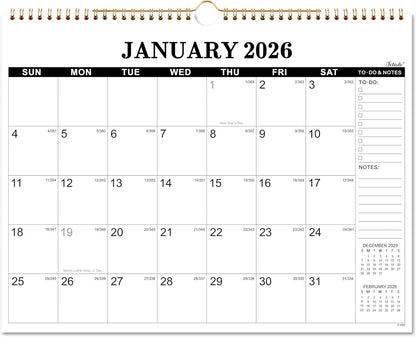 2026 Calendar - 2026 Wall Calendar, Jan. 2026 - Dec. 2026, 14.6'' x 11.4", Large Wall Calendar with Highlighted Holidays, Sturdy Binding, Calendar for Planning