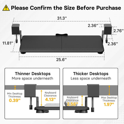 BONTEC KMT01-PJ Under Desk Keyboard Tray, Pull-Out Keyboard & Mouse Platform with C-Clamp, 20 x 11.8 in Space-Saving Ergonomic Slide-Out Drawer, Black Carbon Fiber