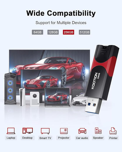 KOOTION 256GB USB 3.0 Flash Drive 3 Pack USB Flash Drives Multicolor USB Drive Retractable Thumb Drive Zip Drives High Speed Jump Drives with LED Indicator - 3Pack (Red, Green, Blue)