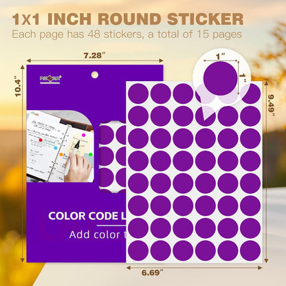 PARLAIM 1 inch Round Purple Dot Sticker,720PCS Permanent Adhesive Color Code Circle Sticker Labels for Office Classroom Garage Sale