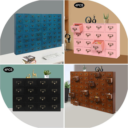 Vintage Drawer Wooden Desk Organizer, 16-Drawer Gift Storage Case Organizer Stand, Iron Label Holders, Brown, For Store Cosmetics, Files, Books, Letters, Papers, Magazines (64-Drawer/Brown)