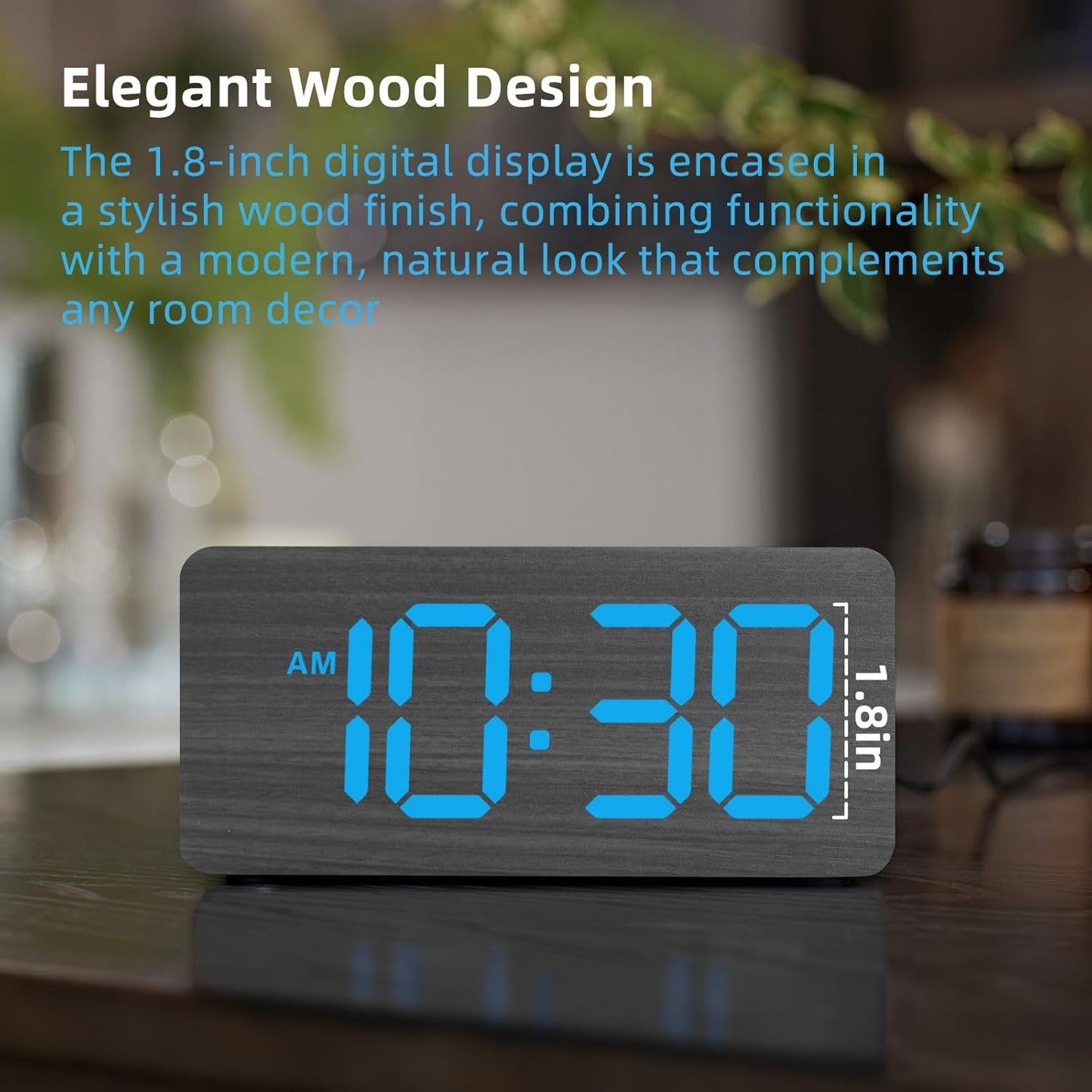 uscce Wooden Digital Alarm Clocks for Bedrooms: Dimmable Dual Alarm Clock with Large Numbers for Bedside Desk - Loud Alarm for Heavy Sleepers with Volume Control - Wood Decor & Gifts
