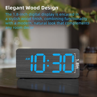 uscce Wooden Digital Alarm Clocks for Bedrooms: Dimmable Dual Alarm Clock with Large Numbers for Bedside Desk - Loud Alarm for Heavy Sleepers with Volume Control - Wood Decor & Gifts