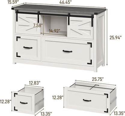 Lateral File Cabinets 2 Drawer with Sliding Barn Doors, Farmhouse Filing Cabinet with 2 Drawer for Home Office，Filing Organization Storage Cabinets for Hanging Files Letter/Legal/F4/A4.(Dark Grey.)
