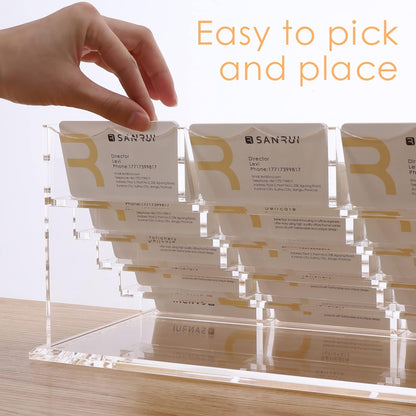 SANRUI Acrylic Multiple Business Card Holder Display for Desk , 15 Slots Business Card Stand , Clear Horizontal 5 Tier Business Card Holders, Holds 750-900 Cards