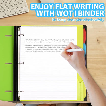 WOT I 1-Pack Telescoping 3 Ring Binder Notebook - Customizable Cover, 5 Dividers & Pocket Folder in One Slim Organizer (60 Sheets Included), Green
