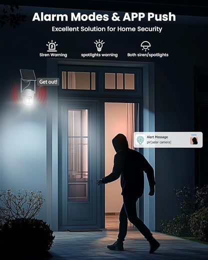 Solar Security Cameras Wireless Outdoor, 3MP Pan Tilt 360°WiFi Camera with Color Night Vision/PIR Sensor/2-Way Audio/Alexa/Google Assistant