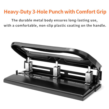 XOOL 3 Hole Punch, Heavy Duty Metal Hole Puncher for 2 or 3 Holes, 9/32" 7mm Hole Diameter, 40-Sheet Capacity, Adjustable Hole Spacing, Non-Slip Base for Office & School