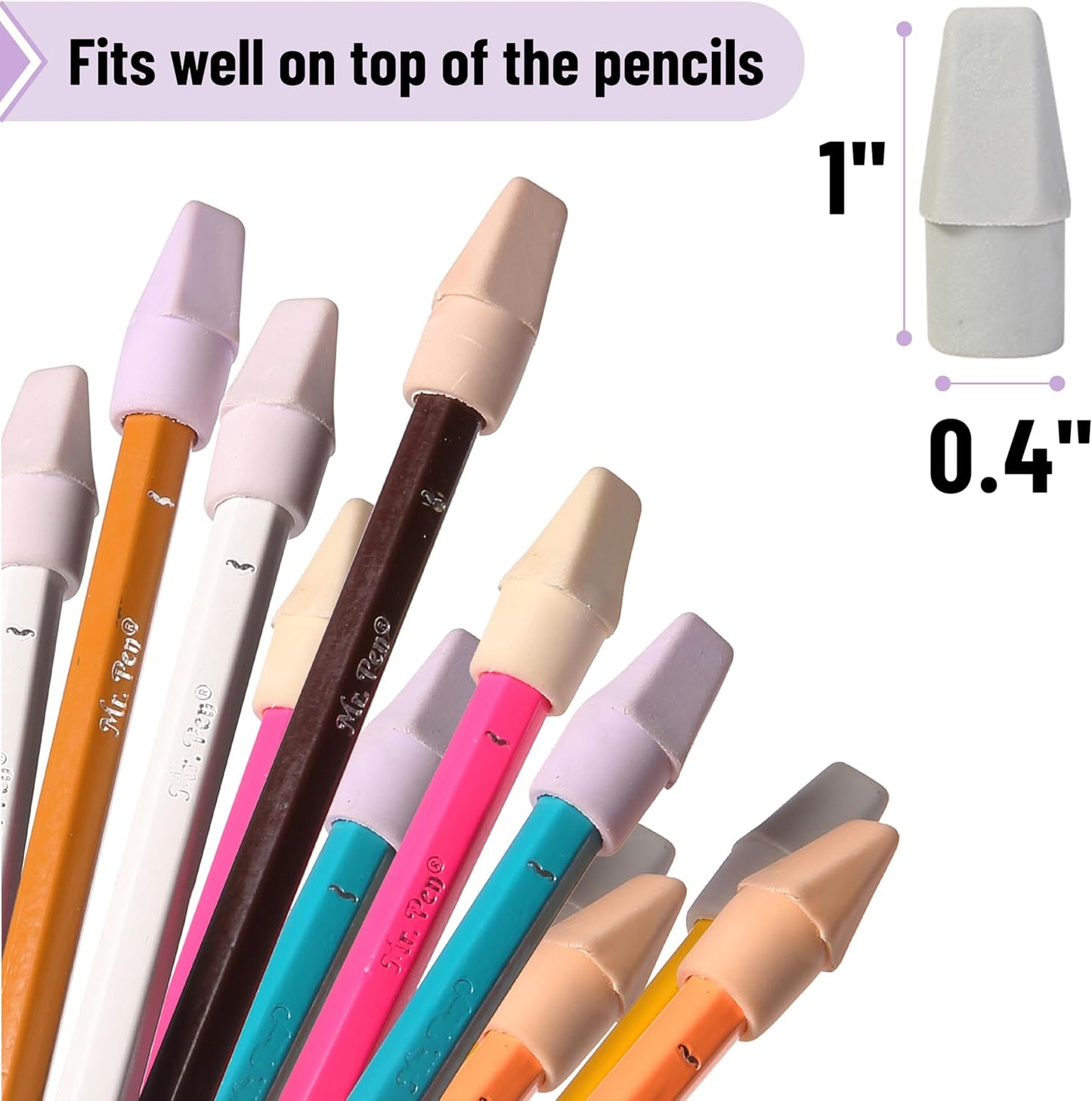 Mr. Pen- Pencil Erasers Toppers, 120 Pack, Colorful, Latex Free, No Smudge, Mr Pen Erasers for Pencils