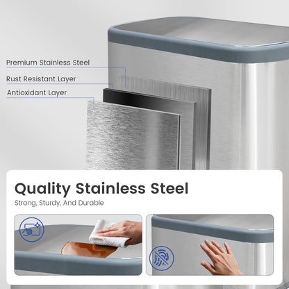 Kitchen Trash Can 16 Gallon, 2 x 30 Liters Trash and Recycle bin Combo, Dual Compartment & Soft Close Lid, Stainless Steel Trash Can, Fingerprint-Proof, 60L Pedal Recycling Bin