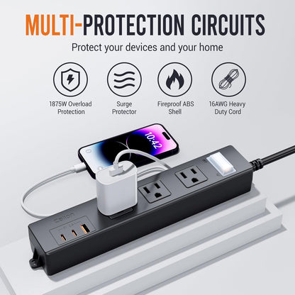 USB Outdoor Power Strip Weatherproof, Waterproof Surge Protector with 3 Wide Outlet with 3 USB Ports, Shockproof Overload Protection,15FT Extension Cord for Outside Decorations,Christmas Lights,Patio