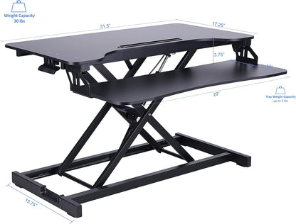 Rocelco Standing Desk Converter 31.5 Inch Sit Stand Up Dual Monitor Tabletop Riser with Tablet Mount, Height Adjustable Home Office Workstation - Deep Keyboard Tray for Laptop Mouse - Black (R VADRB)