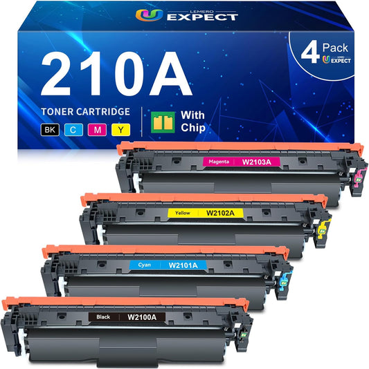 LEMERO UEXPECT Compatible Replacement for HP 210A Toner Cartridge 4 Pack with Chip 210A 210X W2100A W2100X for Color Laserjet Pro MFP 4301fdw 4301fdn Pro 4201dw 4201dn Printer Ink, 4 Pack