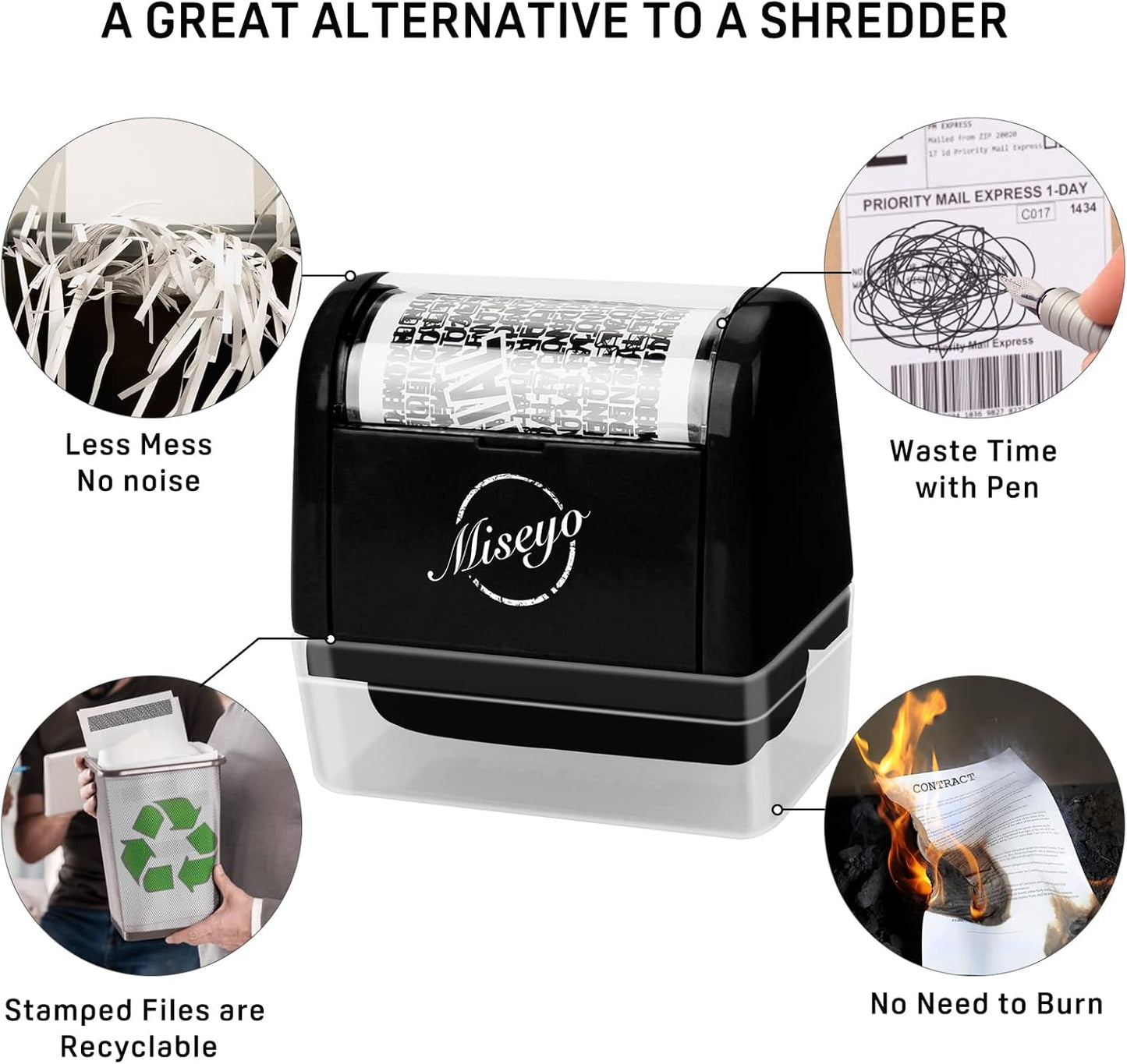 Miseyo Identity Theft Protection Roller Stamp Set - Black (6 Refill Ink Incleded)
