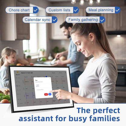 21.5 Inch Digital Calendar, Electronic Chore Chart, Smart Weekly and Monthly Planner 1920 * 1080P IPS Touchscreen Wall and Desk Calendar for Family Schedules, Black