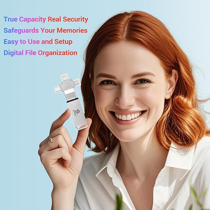 Multiport-Photo-Stick-Backup-Flash-Drive 512GB Fully Automatic Backup for iPhone iPad Android PC Mac - Smart Detection & Organization - Secure Photo Backup & Transfer Device Memory-Stick-Thumb-Drive