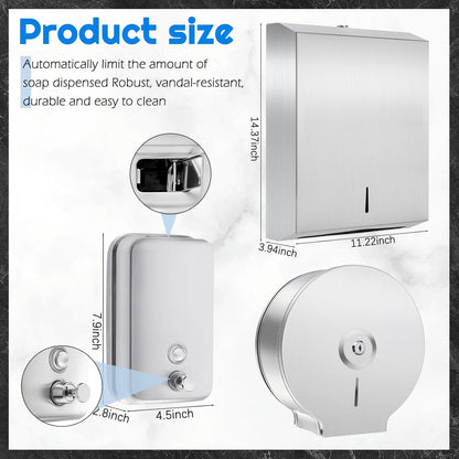 3 Pcs Commercial Sanitary Napkin Receptacle and Paper Towel Dispenser Set Include 1 Wall Mounted Tampon Holder and 1 Stainless Steel Paper Towel Holder (1000 ml,Style 5)