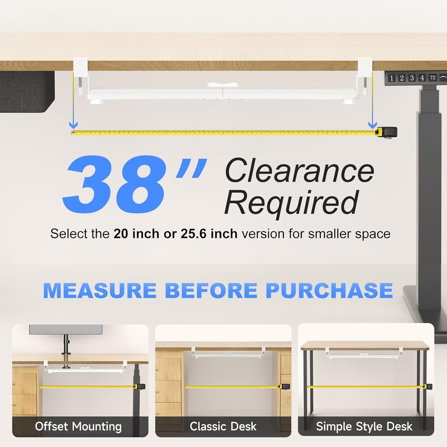 suptek Large Keyboard Tray Under Desk Pull Out with C Clamp Mount, Computer Keyboard & Mouse Tray, 34 (38 Including Clamps) x 11.8 inch Slide-Out Platform Computer Drawer for Typing, White, DSF1LW