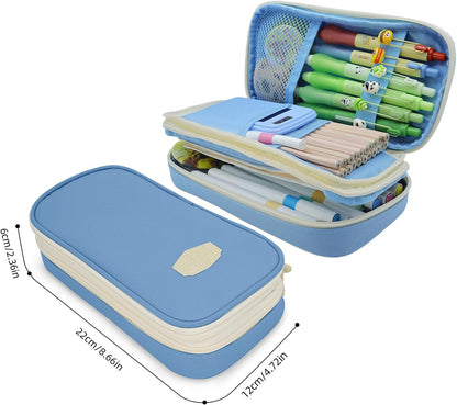 Large Capacity Pencil Case - Durable Zipper Aesthetic Pen Pouch, Big Storage Organizer for School, Office & Travel - Waterproof & Multi-Use (Light Blue)