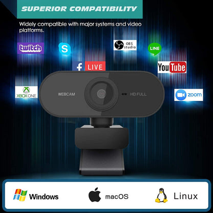 Webcam with Microphone, Full HD 1080P Webcam for PC, Laptop, Desktop, MAC, Plug and Play Web Camera with Privacy Cover, USB Camera for YouTube, Zoom, Skype, Facetime, Windows, Linux, and macOS