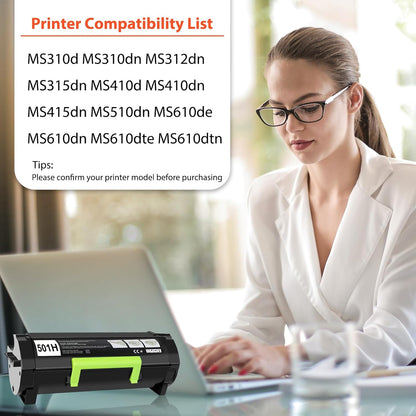 50F1H00 501H Toner Cartridge Compatible Replacement for Lexmark 501H 50F1000 for MS310dn MS312 MS410dn MS510dn MS610dn MS312dn MS315dn MS415dn(5,000 Pages 2 Pack Black)