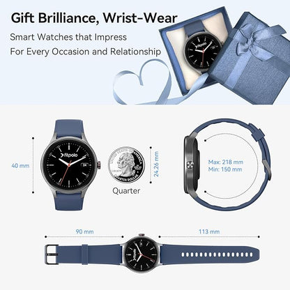Fitpolo Smart Watches for Men/Women, 1.27" Round Smartwatch Fitness Tracker with Bluetooth Calls (Make/Answer), Heart Rate/SpO2/Sleep Monitor, 12 Days Battery, IP68 Waterproof - Blue