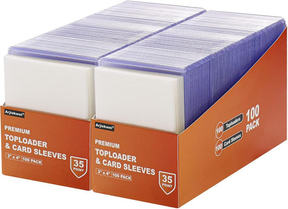 400 Card Sleeves Top Loaders for Cards, Arjiekwei 3"X4" Baseball Cards Protectors Hard Plastic, Premium Toploaders Holder for Trading Sports Football Game Card(200 Top Loaders + 200 Penny Sleeves)