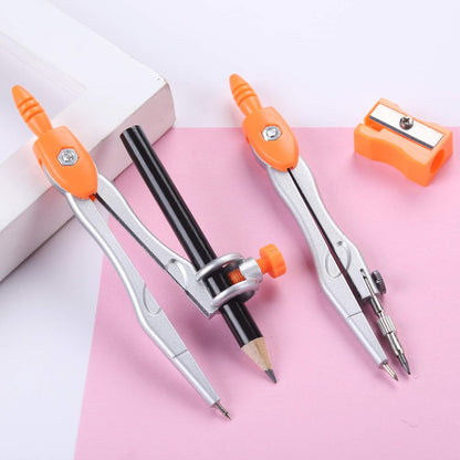 Math Geometry Kit Sets 10 Piece Student Supplies with Shatterproof Storage Box,Includes Rulers,Protractor,Compass,Eraser,Pencil Sharpener,Lead Refills,Pencil,for Drafting（Orange）