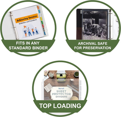 Samsill Sheet Protector Dividers, 8.5 x 11 Inch Page Protectors for 3 Ring Binder with Pockets, Super Heavy Duty, 8 Binder Dividers with Tabs, Letter Size, Top Loading, Acid Free, 1 Set