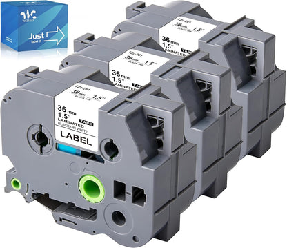 Weemay Compatible 3 Pack TZe-261 Replacement for Brother P-Touch Label Tape 36mm 1.4 Inch Laminated White TZe TZ Tape TZ-261 TZ261 TZe261 for Ptouch PT 3600 530 Printer, 1.4" x 26.2'