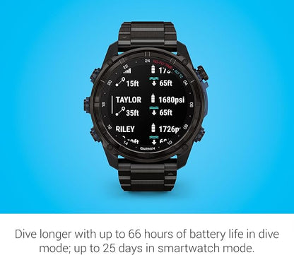 Garmin Descent™ Mk3i, Dive Computer and Multisport GPS Smartwatch, Air Integration, Black Titanium