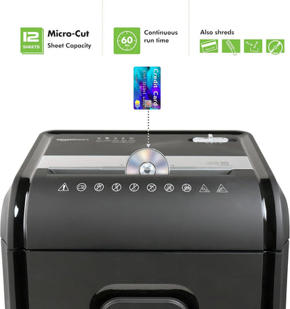 Aurora AU1275MB High-Security 12-Sheet Micro-Cut Paper and CD/Credit Card Shredder/ 5.7-Gallon Pullout Basket/60 Minutes Run Time